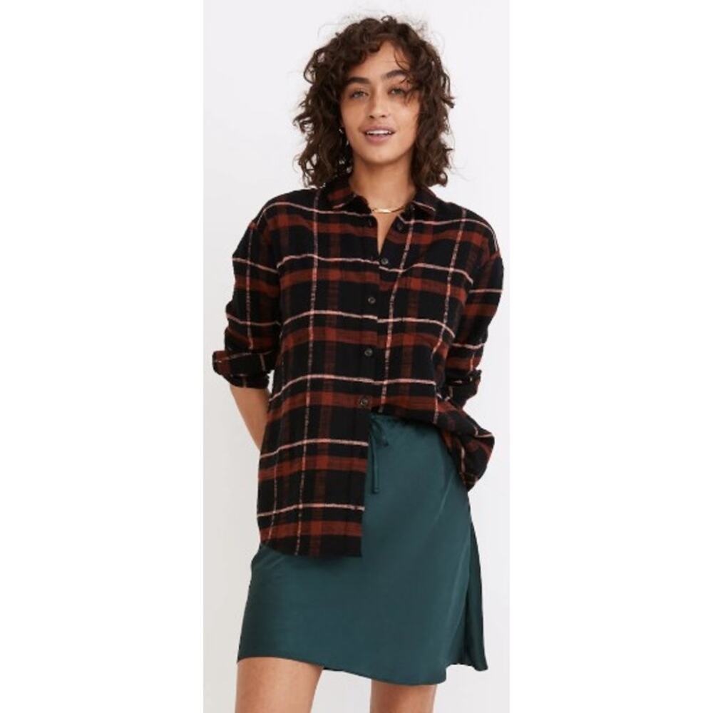 Madewell Flannel Sunday Shirt in Evins Plaid True Black Womens XS